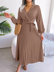 Manuela Salbrook | Wrap V-Neck Pleated Chiffon Maxi Dress For Women