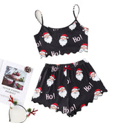 Mistletoe Kiss | Black Santa Hat Print Christmas Pyjamas For Women