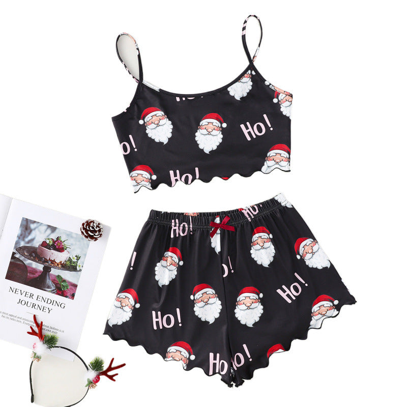 Mistletoe Kiss | Black Santa Hat Print Christmas Pyjamas For Women