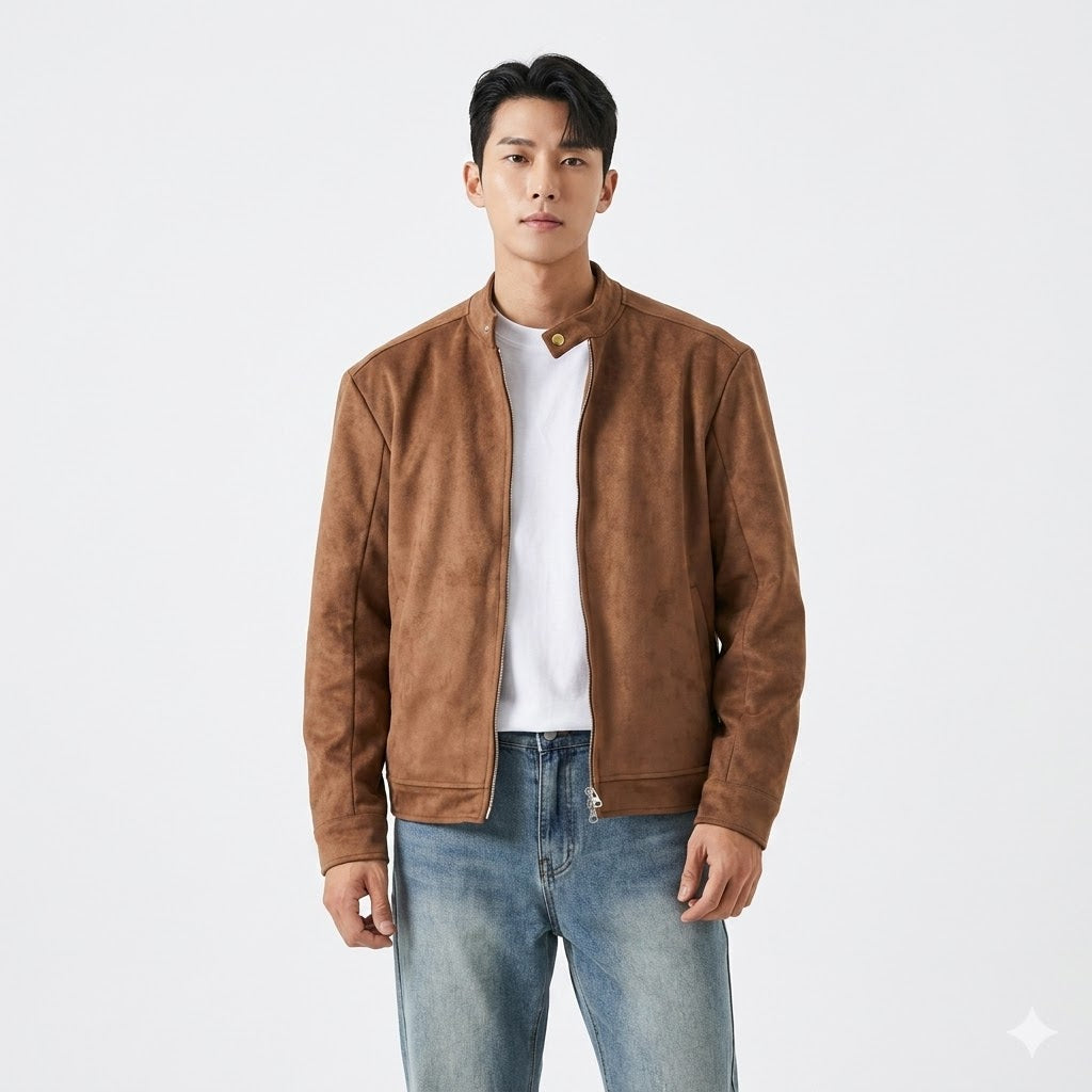 Alessandro Vitale | Suede Stand-Collar Jacket with Refined Minimal Fit For Men