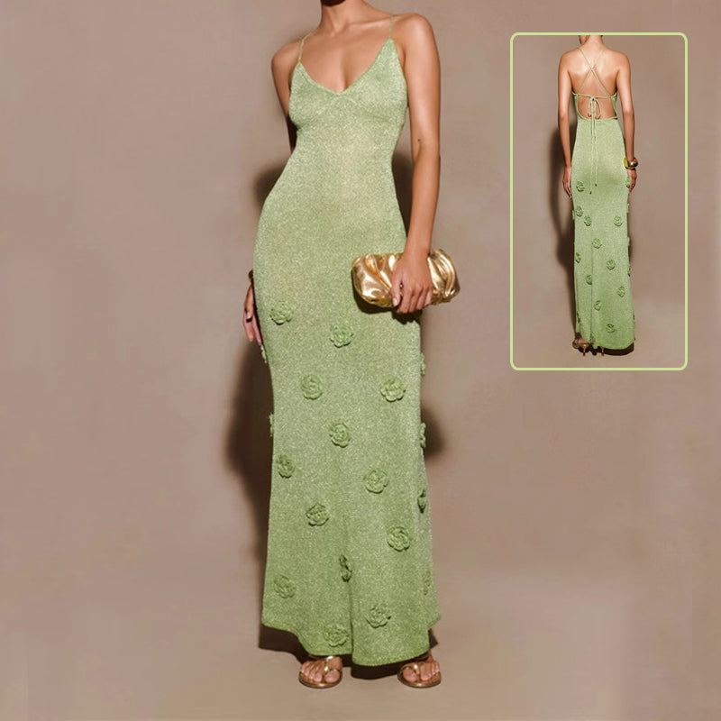 Lucasta Garmore | Green Crochet Flower Maxi Dress For Women