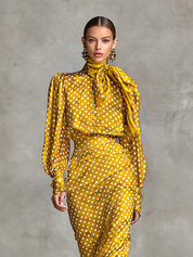 Nina Harlow | Vintage Polka Dot Satin Shirt & Skirt Set For Women