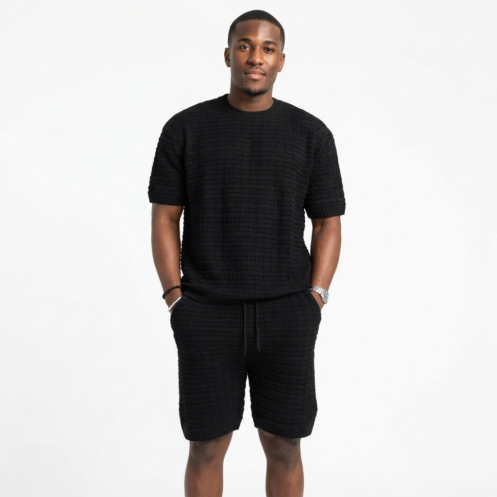 Blake Sutton | Textured Knit Shirt & Shorts Set For Men