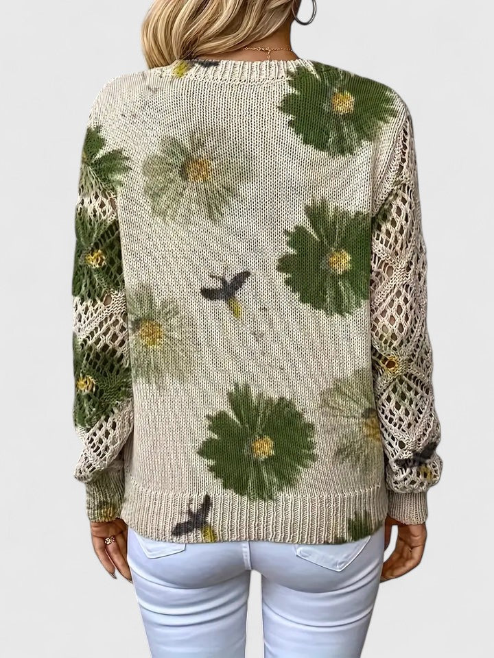 Bianca Laurent | Floral V-Neck Knit Sweater For Women