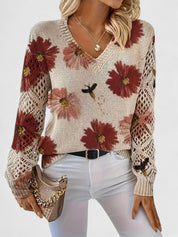 Bianca Laurent | Floral V-Neck Knit Sweater For Women