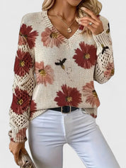 Bianca Laurent | Floral V-Neck Knit Sweater For Women