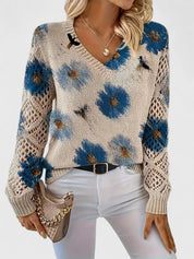 Bianca Laurent | Floral V-Neck Knit Sweater For Women