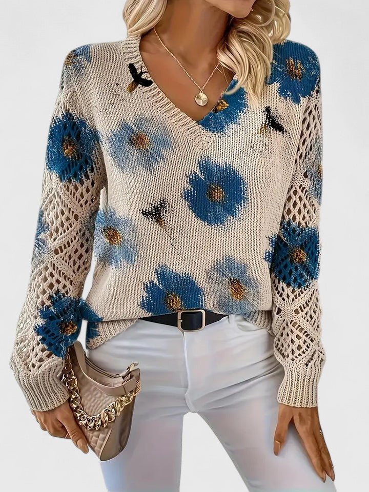 Bianca Laurent | Floral V-Neck Knit Sweater For Women
