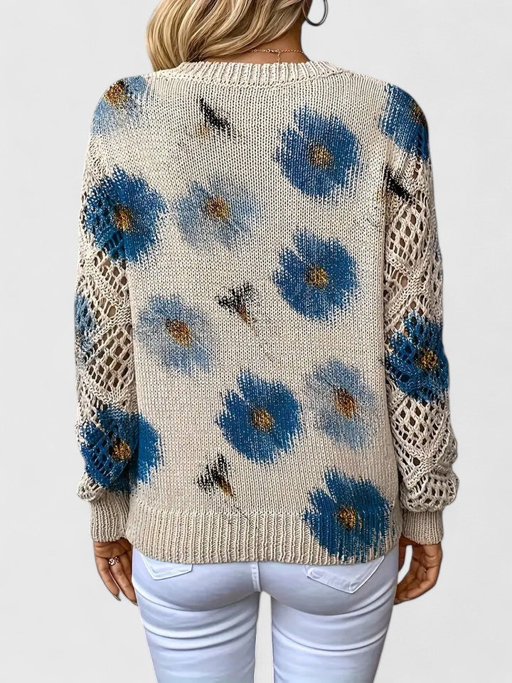 Bianca Laurent | Floral V-Neck Knit Sweater For Women