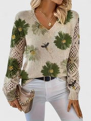 Bianca Laurent | Floral V-Neck Knit Sweater For Women