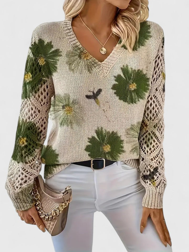 Bianca Laurent | Floral V-Neck Knit Sweater For Women