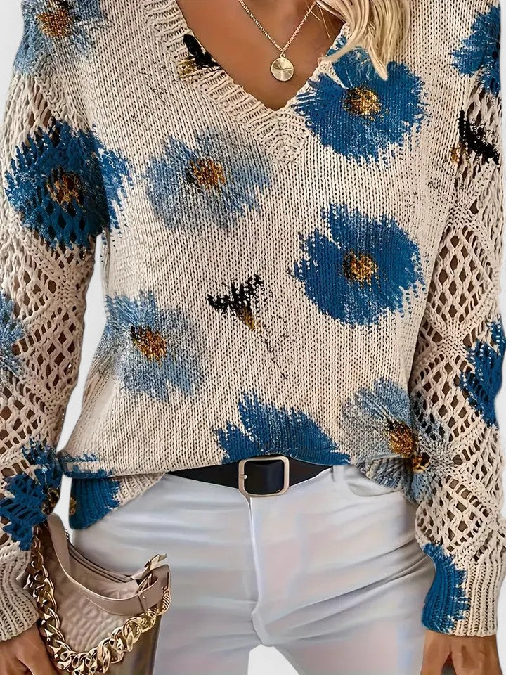 Bianca Laurent | Floral V-Neck Knit Sweater For Women