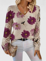 Bianca Laurent | Floral V-Neck Knit Sweater For Women
