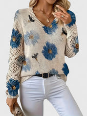 Bianca Laurent | Floral V-Neck Knit Sweater For Women
