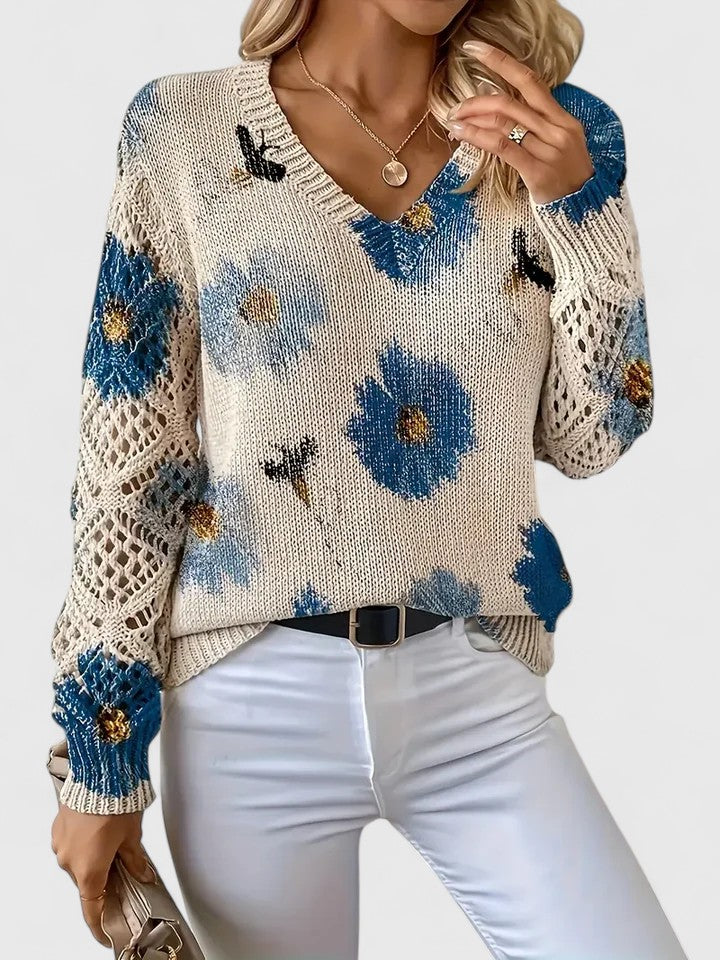 Bianca Laurent | Floral V-Neck Knit Sweater For Women
