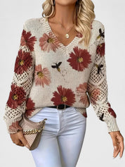 Bianca Laurent | Floral V-Neck Knit Sweater For Women