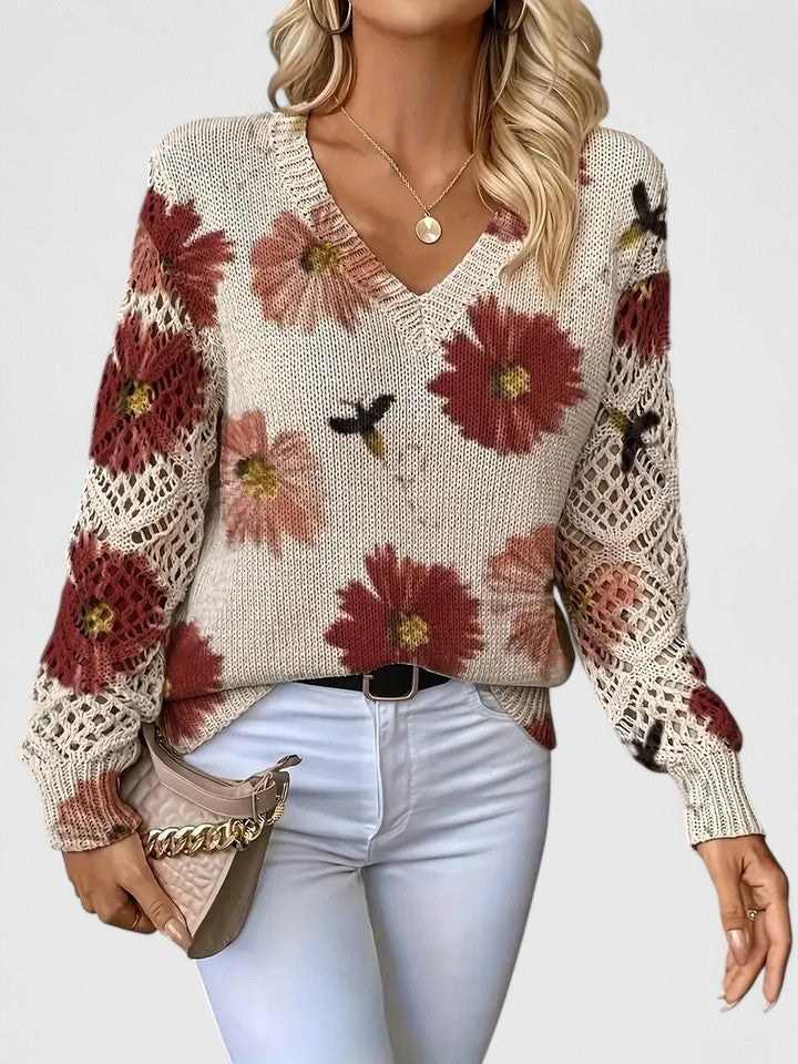 Bianca Laurent | Floral V-Neck Knit Sweater For Women