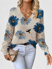 Bianca Laurent | Floral V-Neck Knit Sweater For Women