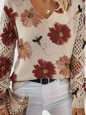 Bianca Laurent | Floral V-Neck Knit Sweater For Women
