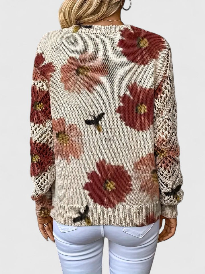 Bianca Laurent | Floral V-Neck Knit Sweater For Women