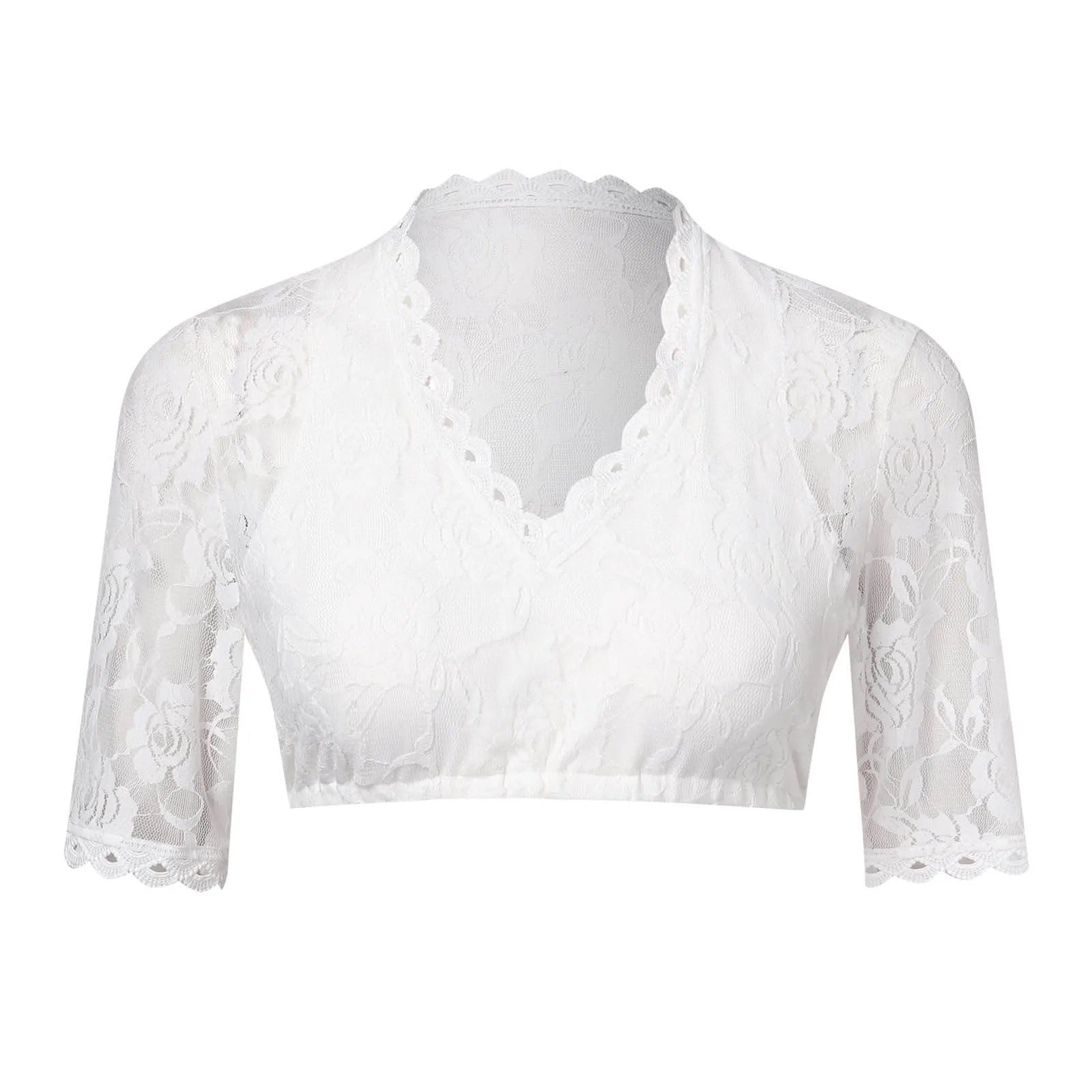 Brooke Ellery | White Lace Crop Top With Half Sleeves For Women