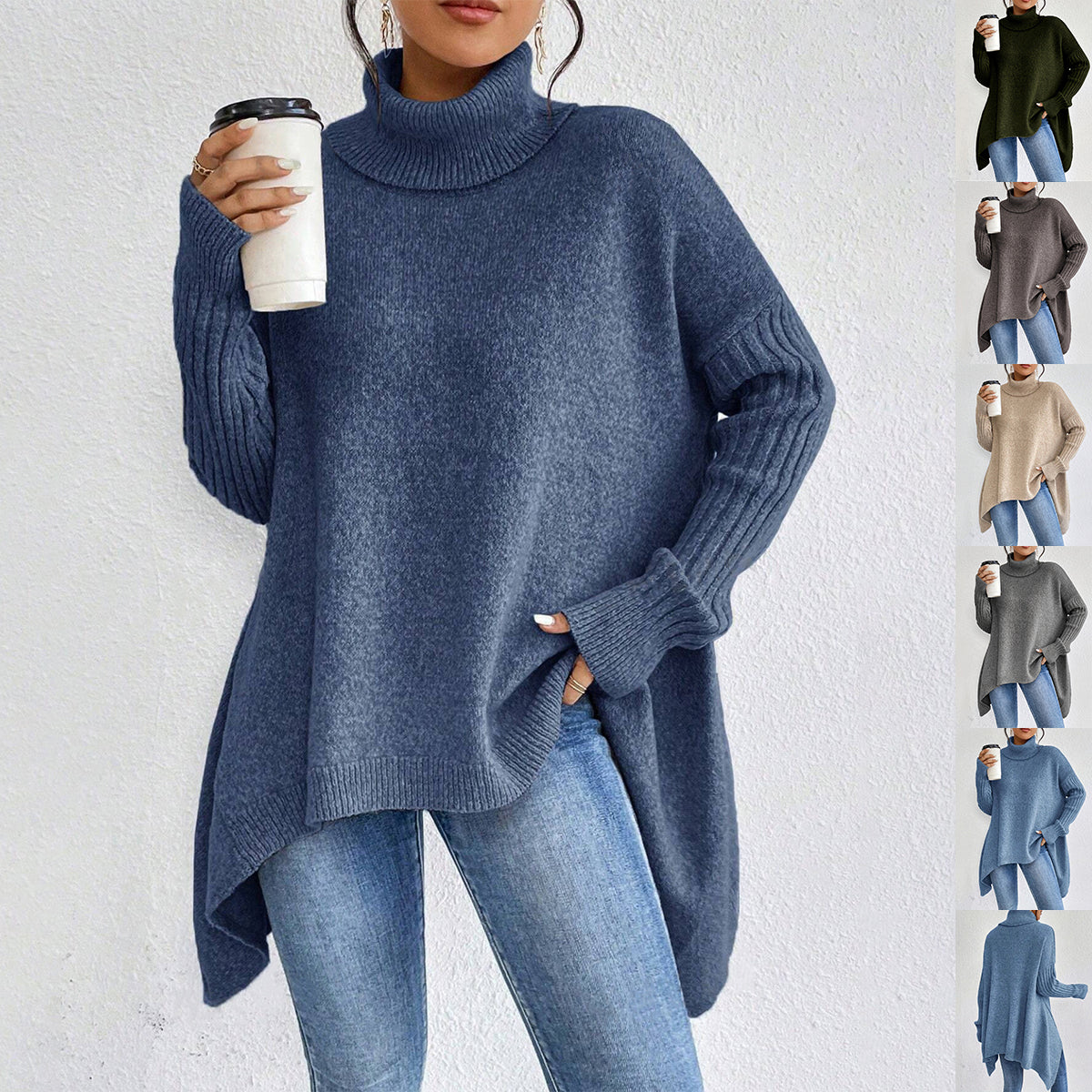 Phoebe Martin | Oversized Turtleneck Knit Sweater For Women