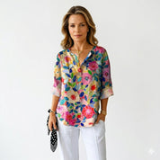 Camille Laurent | Floral Lightweight Button Blouse with Soft Sheer Finish For Women
