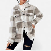Sophie Laurent | Plush Checkered Sherpa Jacket For Women
