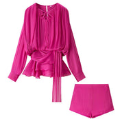 Alba Thornworth | Sheer Ruffle Blouse & Shorts Set For Women