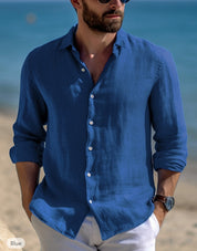 Basilio Levbrook | Linen-Look Long Sleeve Button-Up Shirt For Men