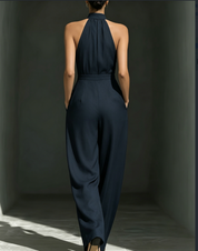 Fabrizia Dunham | Navy Halter Neck Wide-Leg Jumpsuit For Women
