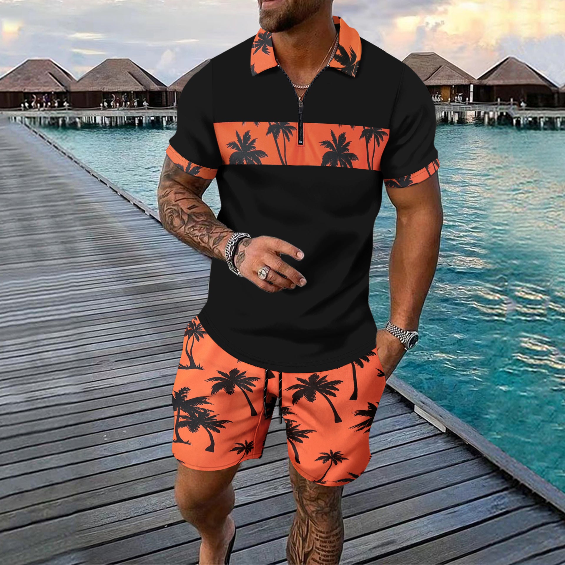 Kai Fairweather | Tropical Print Polo & Shorts Set For Men