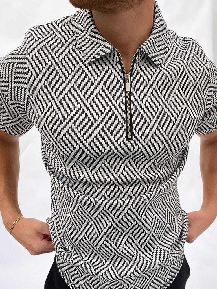 Ronan Ashfield | Checkerboard Print Zip Polo Shirt For Men