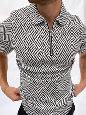 Ronan Ashfield | Checkerboard Print Zip Polo Shirt For Men