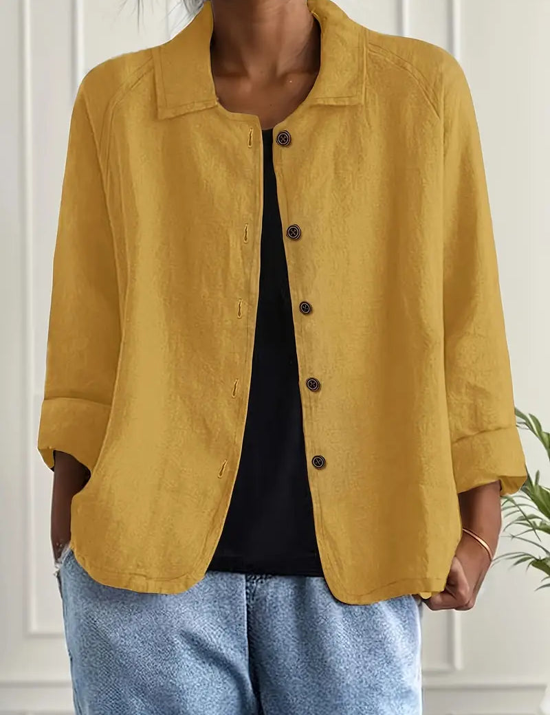 Amélie Rousseau | Sky Breeze Button Linen Jacket with Relaxed Elegance For Women