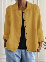 Amélie Rousseau | Sky Breeze Button Linen Jacket with Relaxed Elegance For Women