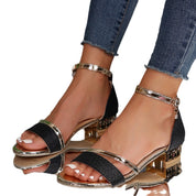 Lara Aldworth | Glitter Ankle Strap Block Heel Sandals For Women
