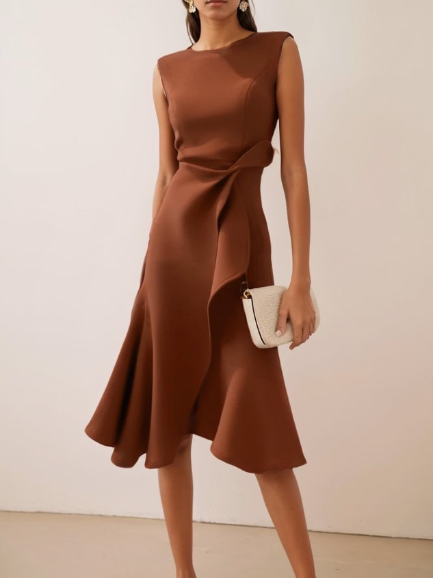 Piera Normore | Asymmetric Ruffle Midi Dress For Women
