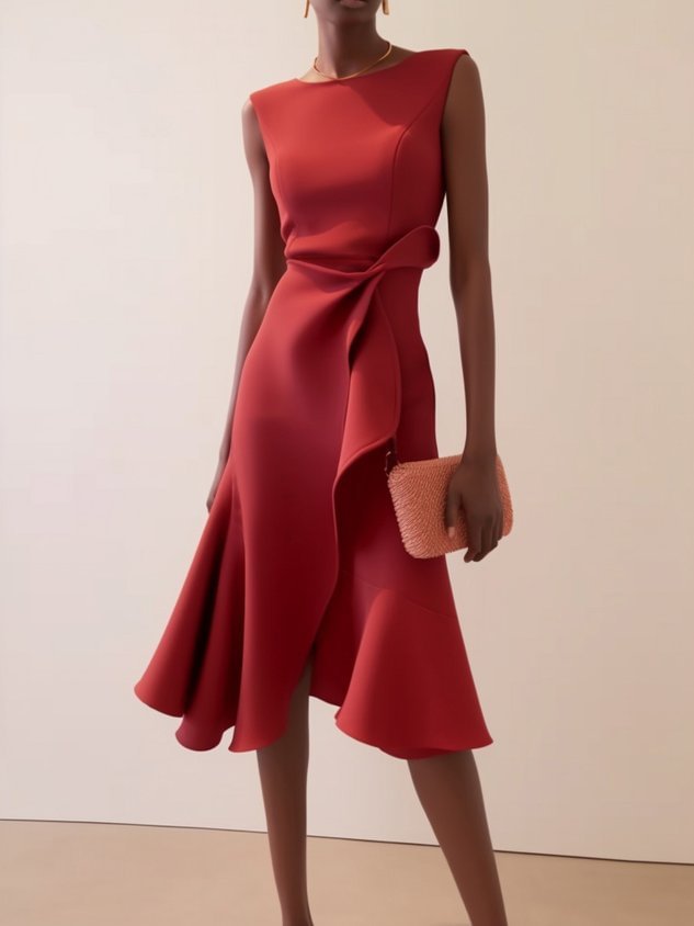 Piera Normore | Asymmetric Ruffle Midi Dress For Women