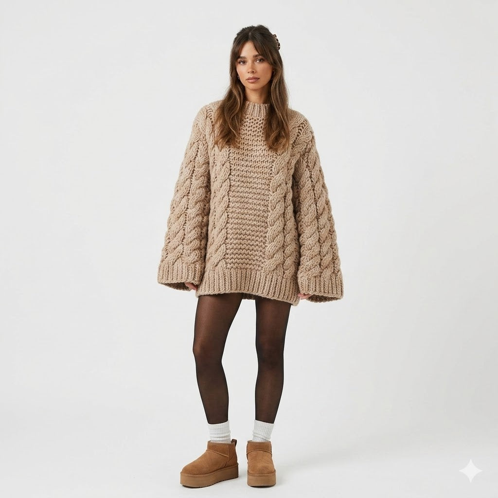 Amelia Laurent | Chunky Cable Knit Oversized Sweater For Women