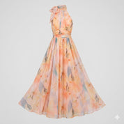 Élodie Moreau | Floral Halter Maxi Dress with Flowing Elegance For Women