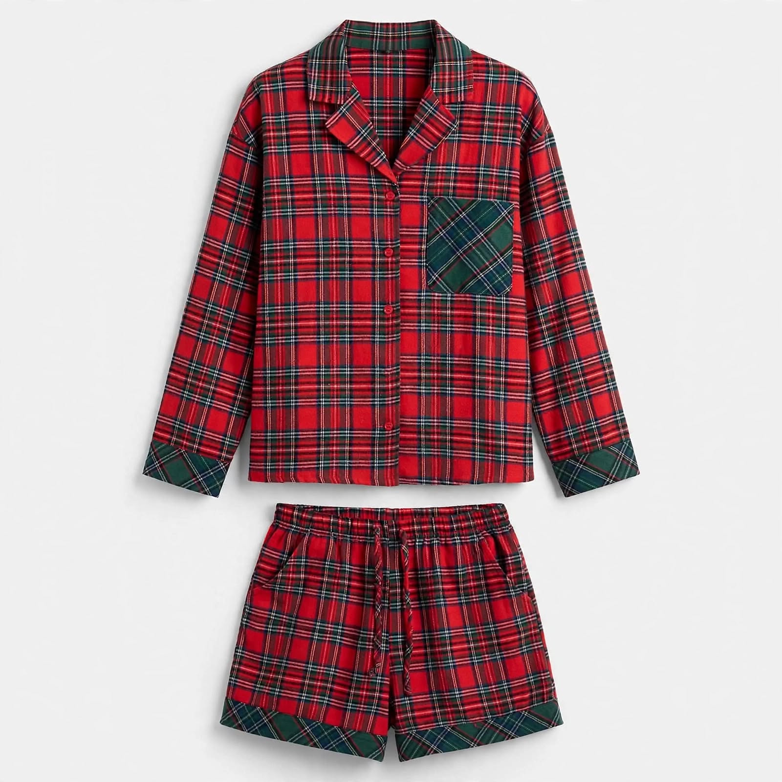 Ruby Fenwick | Red Plaid Long Sleeve Pajama Set For Women