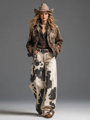 Quinn Abernathy | Cow Print Wide-Leg Pants For Women