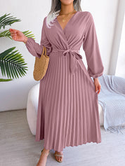 Manuela Salbrook | Wrap V-Neck Pleated Chiffon Maxi Dress For Women