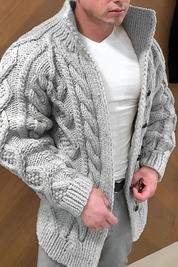 Leonardo Voss | Chunky Knit Zip Cardigan For Men