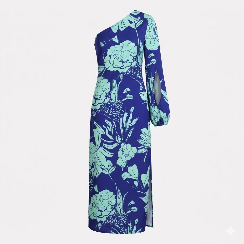 Camille Laurent | One-Shoulder Floral Maxi Dress with Flowing Silhouette For Women