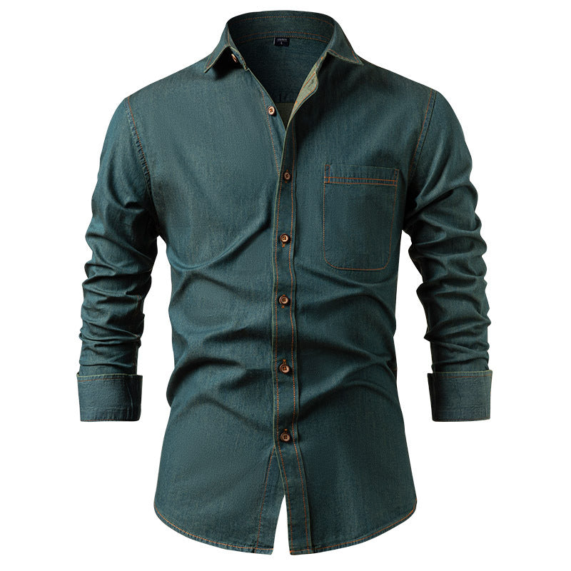 Massimo Milbridge | Denim-Look Long Sleeve Button-Up Shirt For Men
