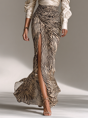 Ava Turner | Satin Off-Shoulder Top With Zebra Print Skirt Set For Women