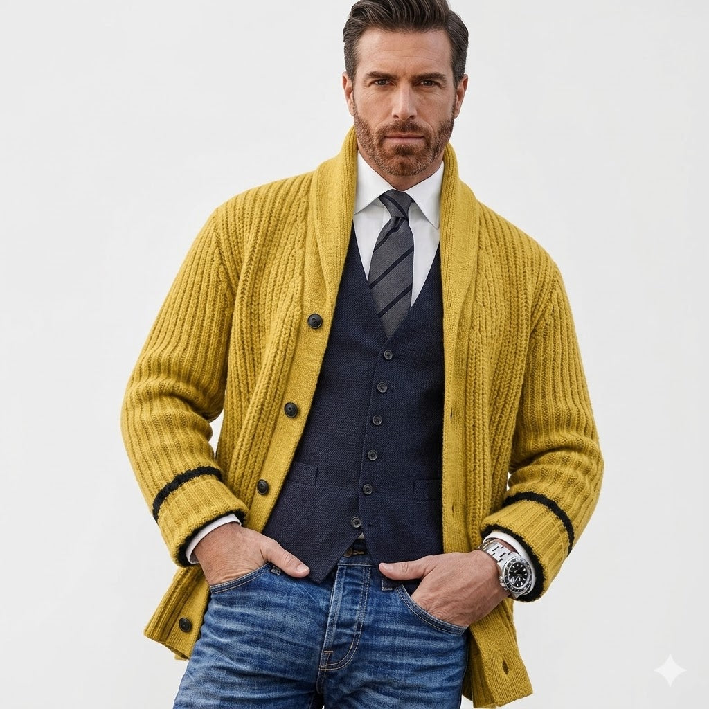 Sebastian Vale | Ribbed Knit Shawl Cardigan For Men