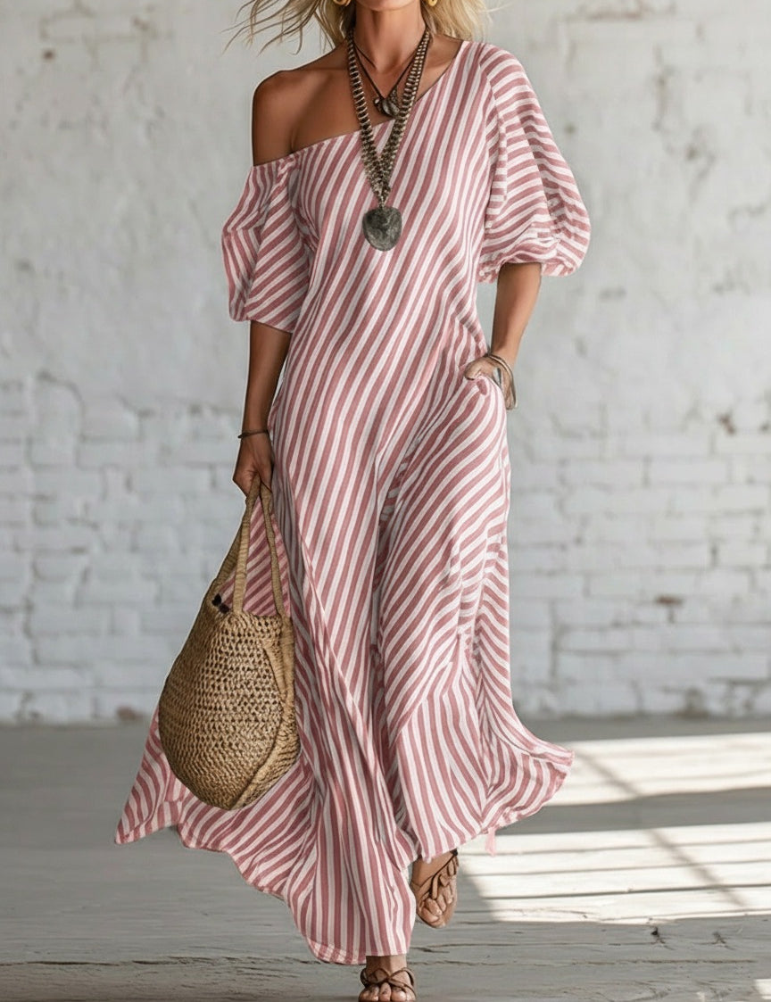 Sienna Walker | Striped Off-Shoulder Summer Dress For Women